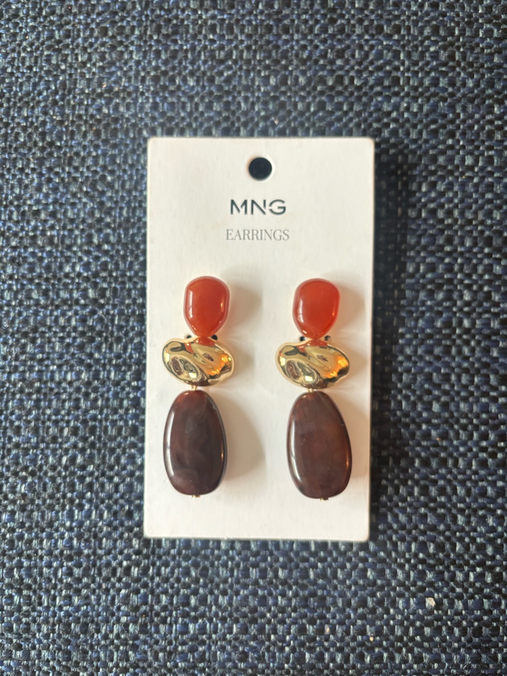 Mango Gold-Tone Drop Earrings with Orange and Brown Stones